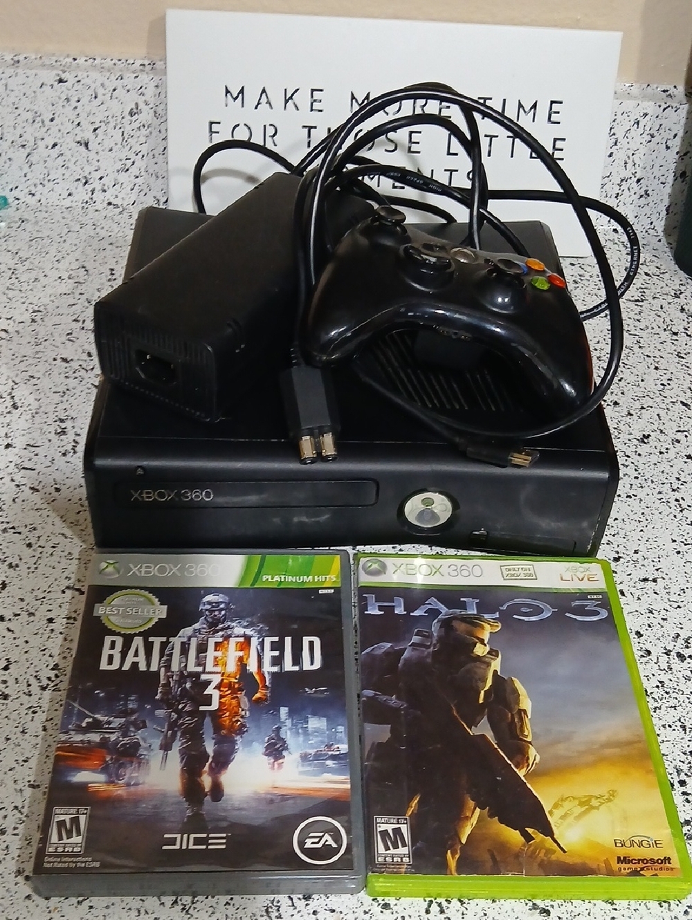 Xbox 360 Console Bundle with Controller, Power Supply and Two Games